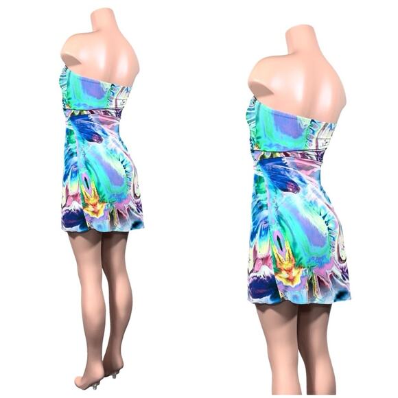 SKY WATERCOLOR MINI DRESS SZ L $120 - Picture 5 of 11